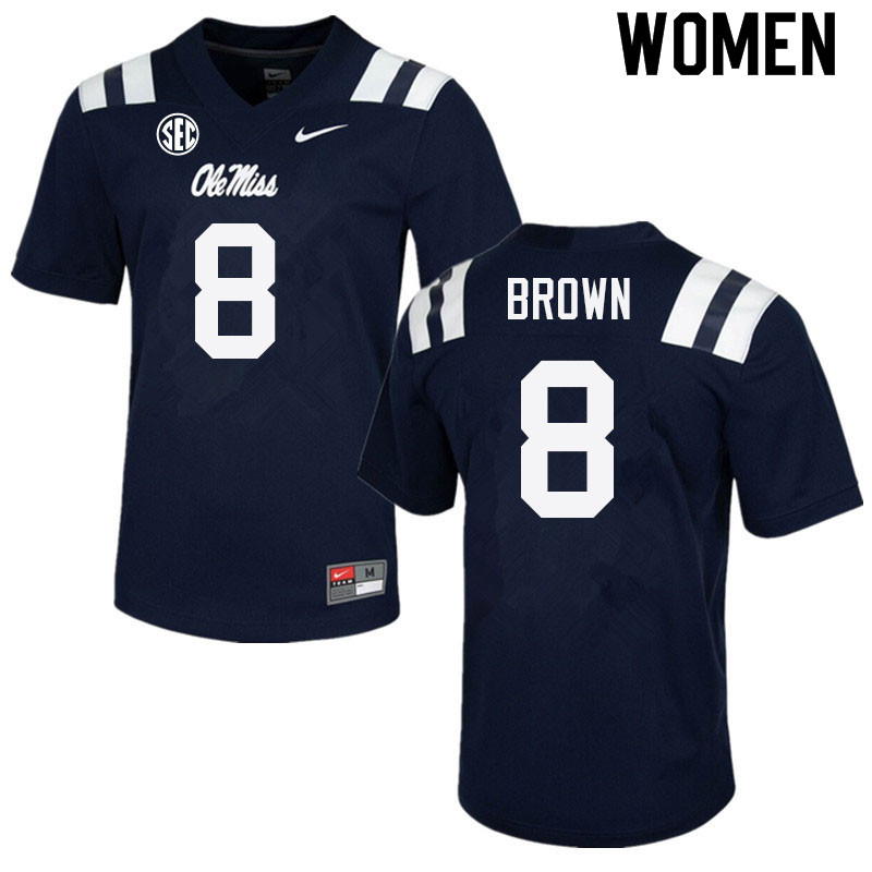 Women #8 Troy Brown Ole Miss Rebels College Football Jerseys Sale-Navy